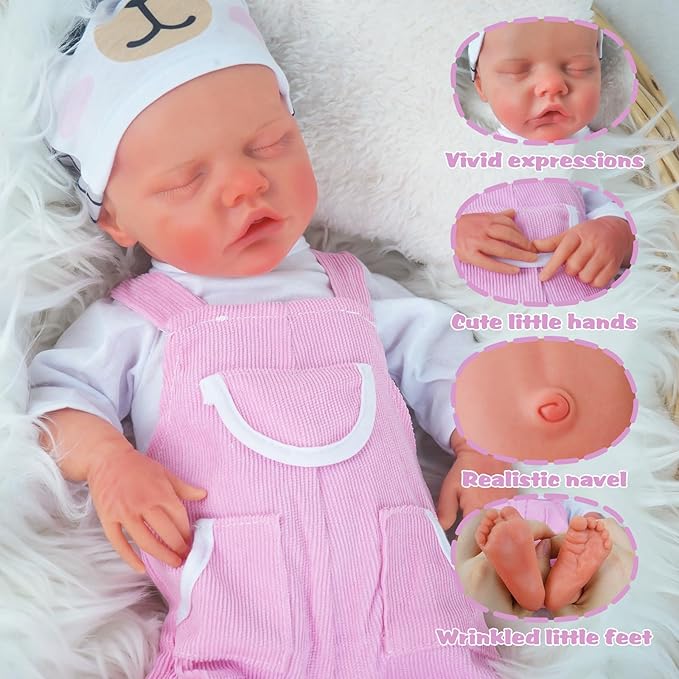Reborn Baby Dolls Silicone Full Body 16.9in Weighted Real Life Closed-Eyes Girl Dolls Lifelike Newborn Baby Soft Body Flexible Limbs Not Vinyl