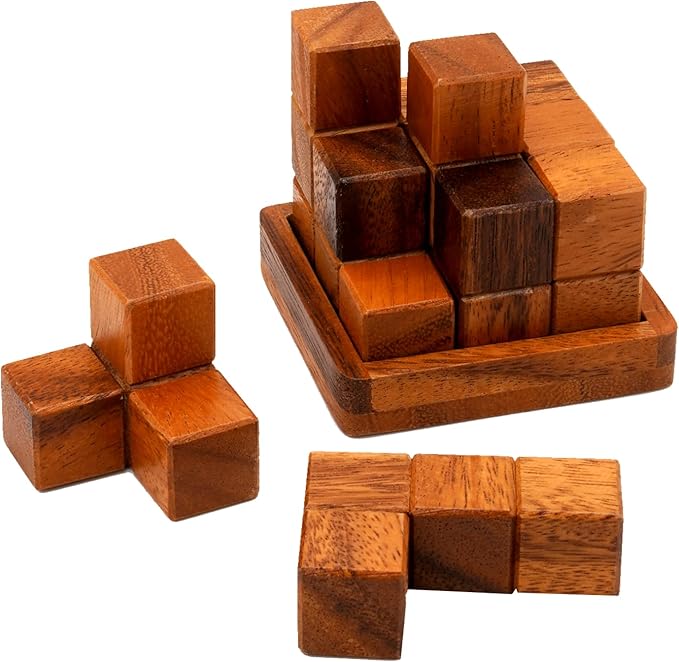 BSIRI Soma Puzzle Cube Wooden Toy Brain Teaser Desk Board Games Adults Master Block Christmas Mind Magic Kids Benders Wood Hand Cube Family Teens Boy Classic