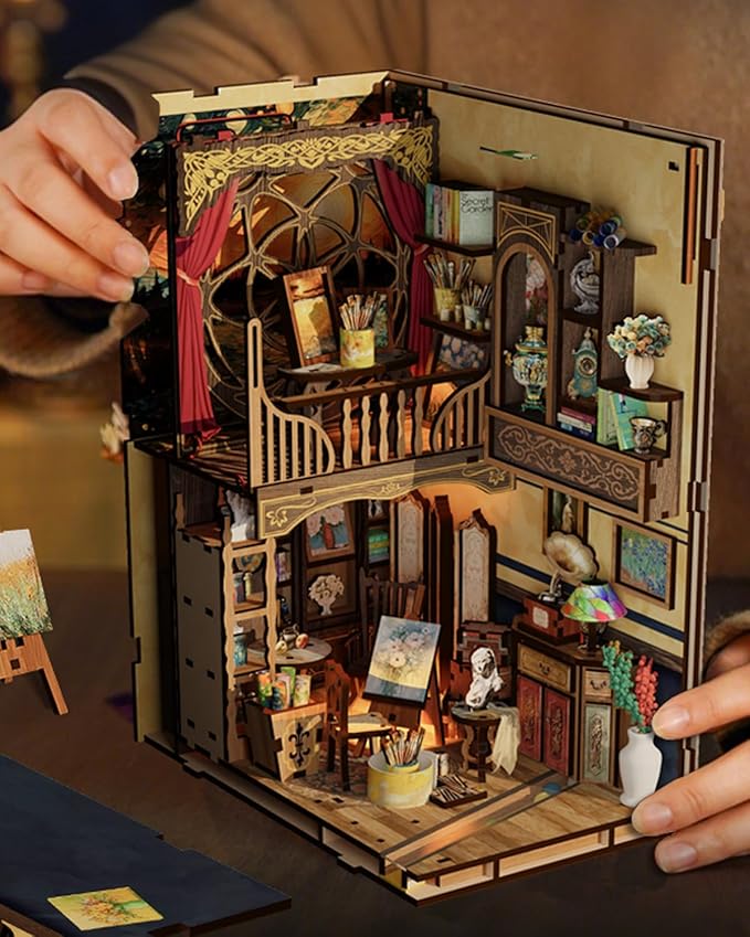 Book Nook Kit - DIY Miniature House Dollhouse 3D Puzzles for Adults and Teens - Gifts for Family and Friends Bookshelf Decor Tiny House Model Build with LED Light (BV02-015)