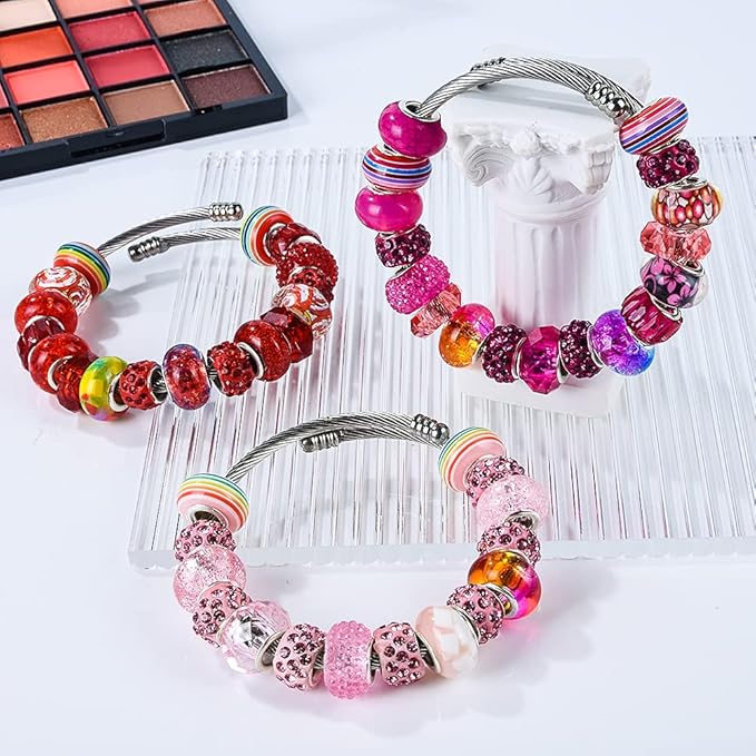 Aipridy Assortment European Large Hole Beads Spacer Beads Rhinestone Craft Beads for DIY Charms Bracelet Jewelry Making (Rose-Red-Rose red)