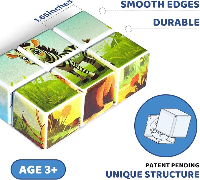 3D Magnetic Cubic Jigsaw Puzzle Toys for Toddlers, Large Building Blocks Cubes 1.65 Inches, Sensory & Montessori Toys for Kids 3-5