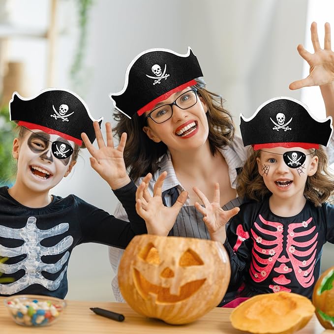 Legigo 12 Pcs Pirate Hat with Eye Mask - Classic Costume Cap Accessories for Pirate Party Cosplay Caribbean Dress, Black