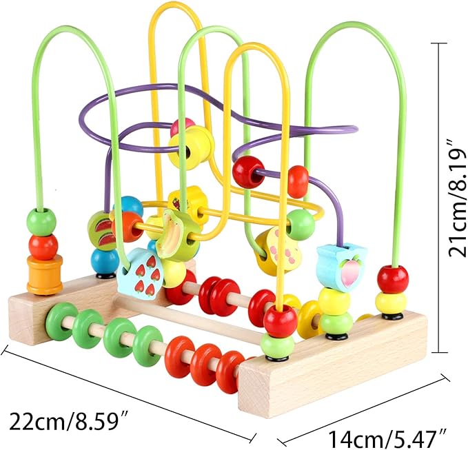 Wondertoys Bead Maze Toy for Kids Wooden Colorful Abacus Roller Coaster Educational Circle Toys Bead Maze Activity Cube Sensory Toys for Children