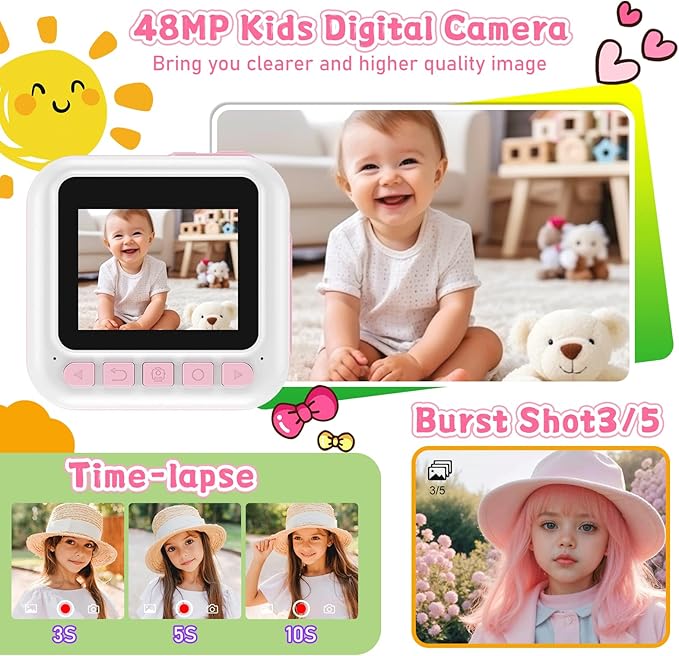 Kids Camera for Girls, 1080P Instant Print Camera, Kids Christmas Birthday Gifts Girls Toys, Children Digital Camera with 32GB Card, Toddler Camera Portable Toys for 3 4 5 6 7 8 9 Year Old Girl Pink