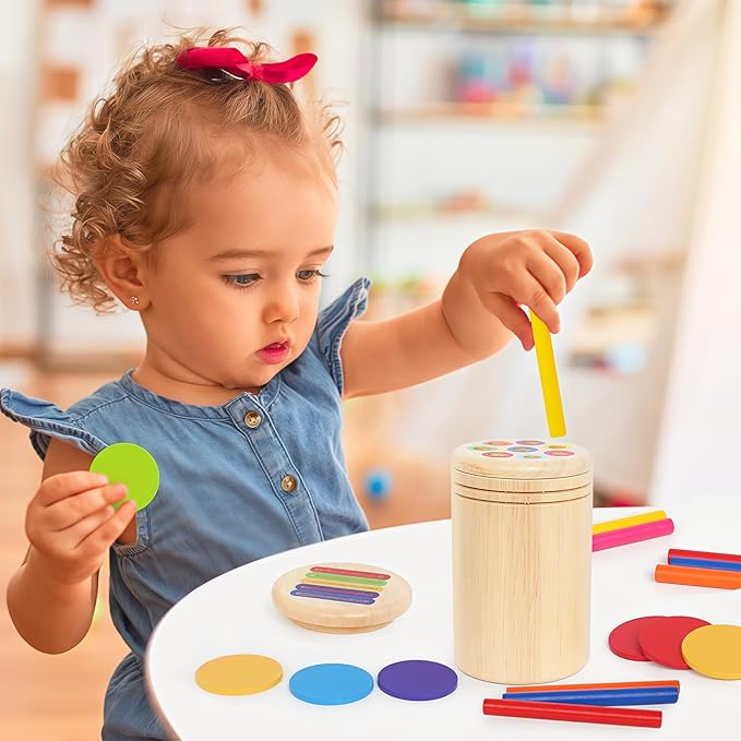 Montessori Toys for 1 Year Old, Color Classification Sensory Toy with Two Wooden Lids for Toddlers Age 1 2 3, Fine Motor Skills Sensory Toys for 18 Month Old boy Girls Gifts