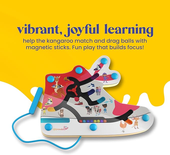 Upbounders Montessori Wooden Busy Board Magnetic Maze Toy for Toddlers 18+ Months (My Clever Kicks Busy Board)