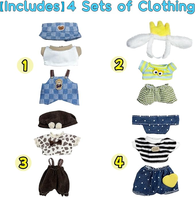 4 Pack—Adorable Outfit Set for 17cm Dolls,Premium Designer Doll Clothes with Accessories,6.7 Inches Cute Doll Clothes,Luxury Chic Fashion Doll Clothing Set(No Dolls and Shoes) (Set C