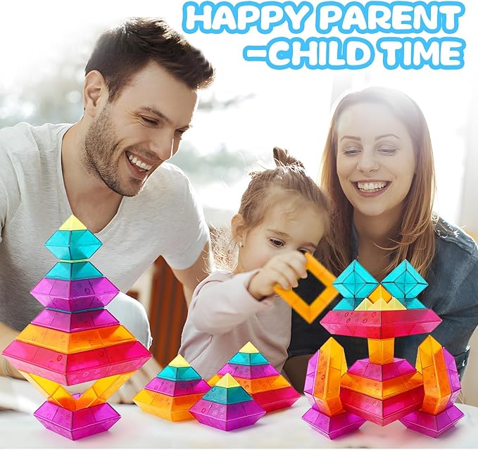 Translucent Building Block Set with Toy Storage Bag, 30 Pcs Light-Passing Stacking Toys for Kids Ages 3+, STEM Preschool Educational, Light Table Compatible, Gift for Toddlers & Children