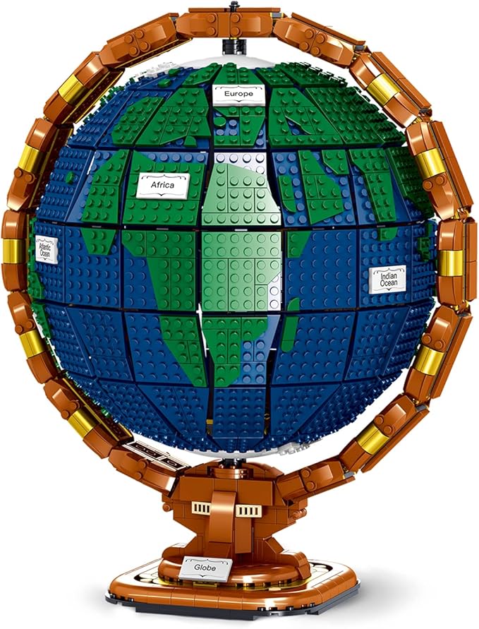 Ideas The Globe Mini Building Set for Adults,2514 Pcs Build Home Decor World map Spinning Globe Gifts for who Love Travel and Geography,New 2023