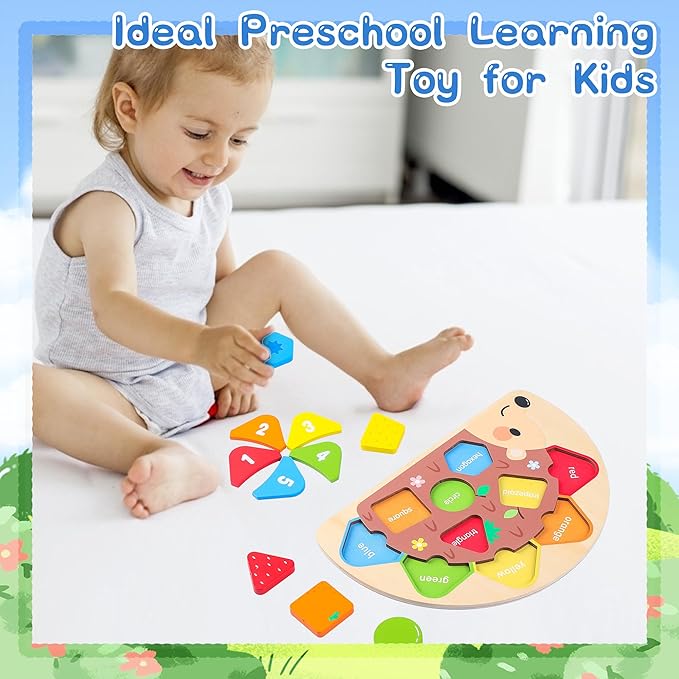 Montessori Toddler Puzzle Toys Shape Sorter Puzzle for 3-5Year Old Boys and Girls Educational Toy with Numbers and Colors