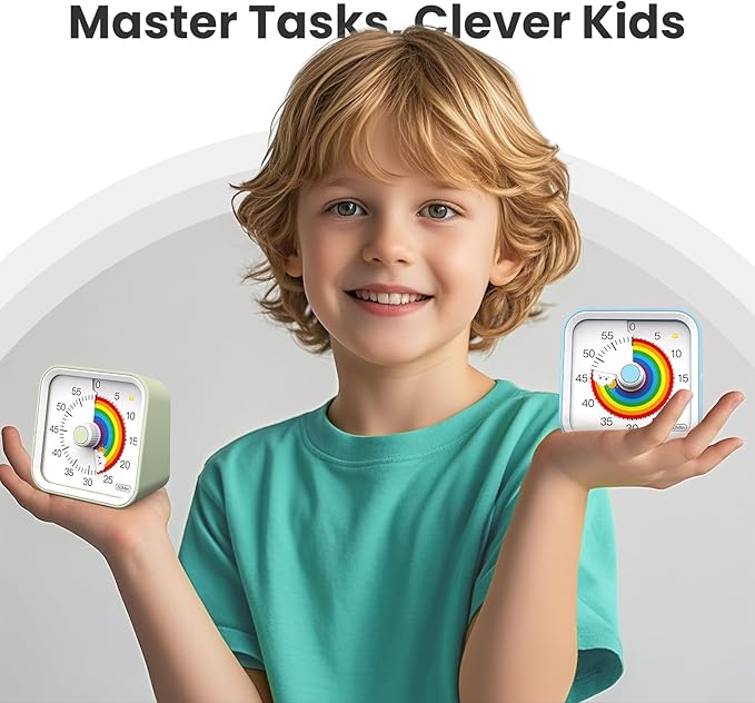 Visual Timer for Kids with Pause Function, Cute Silent Timer with Rainbow for Classroom, Teaching, Task, Kitchen, 60 Minute Countdown Time Management for ADHD (Rainbow Green)
