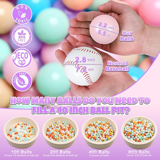 GOGOSO Ball Pits Balls for Toddlers Pack of 50 100 200 Plastics Shape Ball Non-Phthalate Non-BPA Non-Toxic 2.2-Inch Crush Proof Play Balls