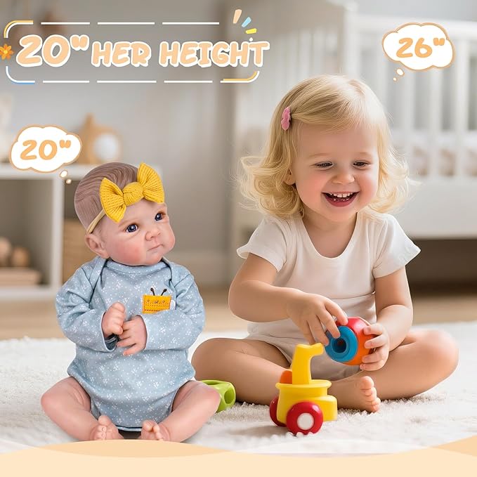 Aori Reborn Baby Dolls Girl - 20 Inch Realistic Handmade Cloth Body Newborn Baby Doll with Blue Eyes & Hand-Painted Hair Weighted Cuddle Doll for Companion, Gift for Seniors, Collectors & Kids 3+
