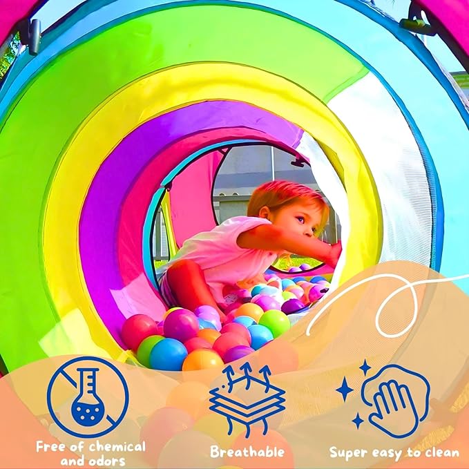 4pc Pop Up Children Play Tent : 2 Crawl Tunnel + 2 Tents : Kids Tents for Boys, Girls, Babies & Toddlers for Indoor & Outdoor : Large Children Playhouse Ball Pit