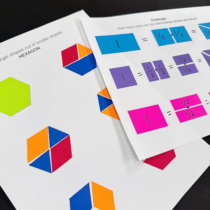 384 Pieces MATHshapes Fractional Math Manipulative Shapes Easy-Punch-Out Easy-to-Separate Paper Shape Cutouts in 8 Bright Colors US Made Card Stock Ideal for Learning Fractions, Measurements, and More