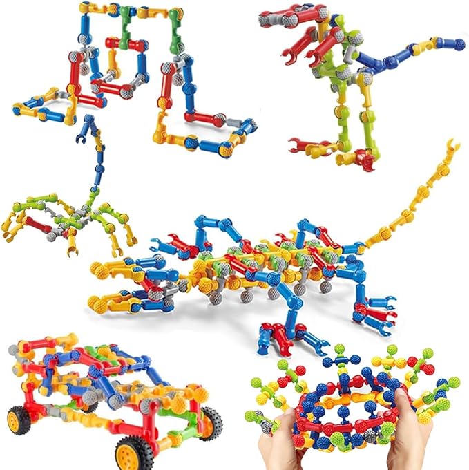 Stem Building Blocks Set - 167 Pcs With Wheels - Ideal for 5 Year Old Boys and Girls - Educational and Creative Building Games