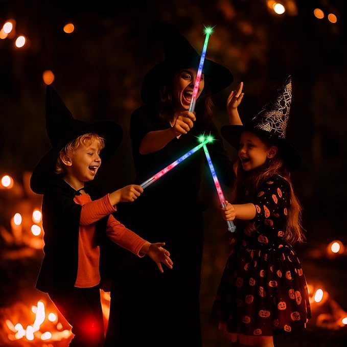 Sumind 4 Pieces Light up Wand Magic Light and Sound Toy Wizard Wands, Illuminating Witch Wand, Costume Accessory for Halloween Cosplay Birthday Party Favors(Clear Silver)