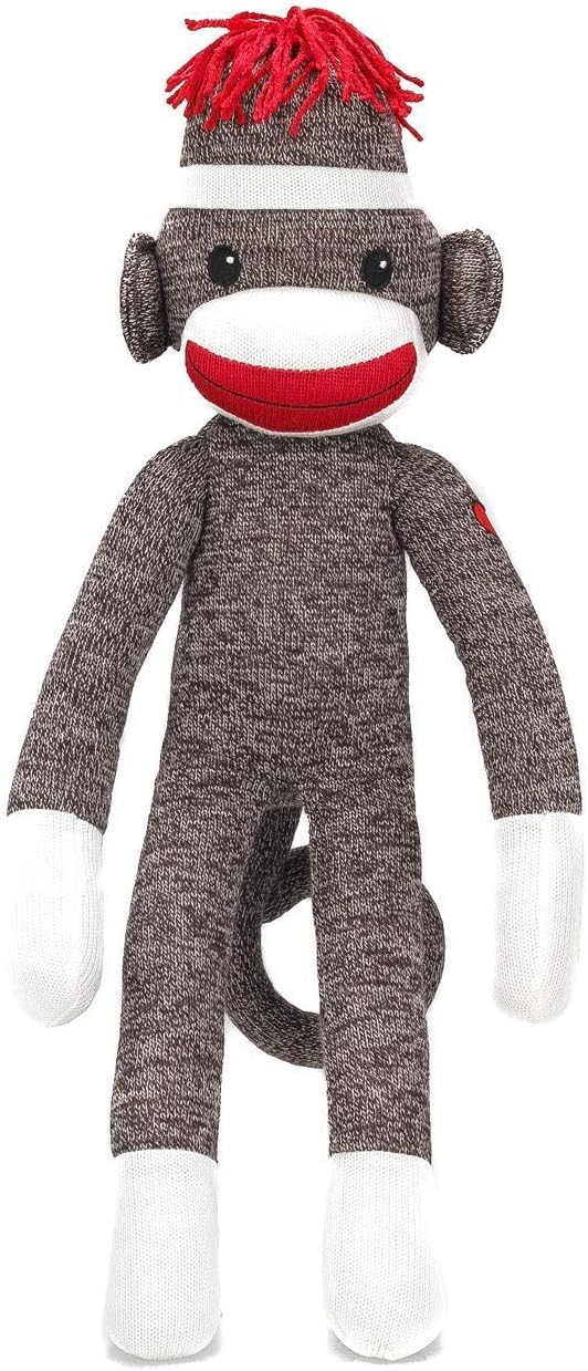 Adorable Sock Monkey, The Original Traditional Hand Knitted Stuffed Animal Toy Gift-for Kids, Babies, Teens, Girls and Boys Baby Doll Present Puppet (20" Brown)