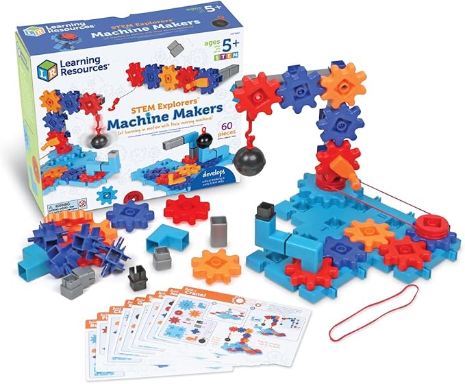 Learning Resources STEM Explorers Machine Makers, 60 Pieces, Ages 5+, STEM Toys, STEM Building Toys, STEM Kits, Engineering Toys, Build it Yourself Toys,Stocking Stuffers