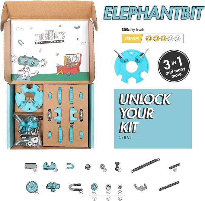 The Off Bits Erector Set: Animal Mini STEM Toys for Kids 6+, Toy Building Sets with Nuts & Bolts, STEM Building Toys Gifts for Boys and Girls (Blue Elephant)