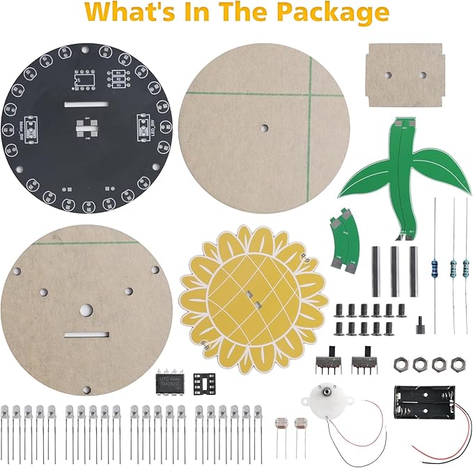 Sunflower Soldering Project, ICSTATION Light Chasing Sunflower Soldering Practice Kit with RGB LED Flashing Lights DIY Rotating Sunflower Electronic Kit for Teenagers School Students Education