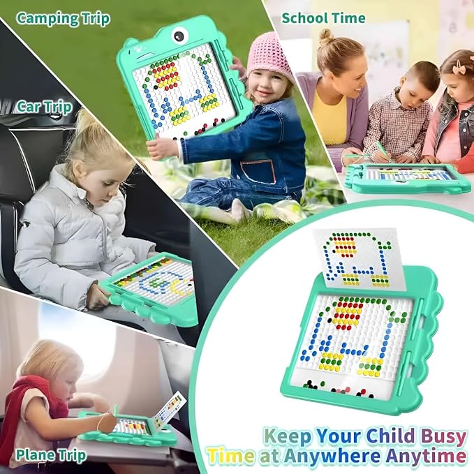 Magnetic Drawing Board，Large Magnet Doodle Board with Pen and Dot Beads,20 Colored Pattern Cards,Montessori Toys and Travel Toys Two-in-one,Perfect Learning Gift for Toddlers Ages 3-8