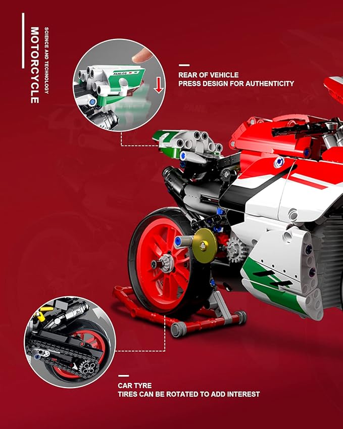 dOvOb Motorcycle V4 Model Building Blocks Set, 803 Pieces, 1:5 Scale, Compatible with Major Brands, Ages 12+