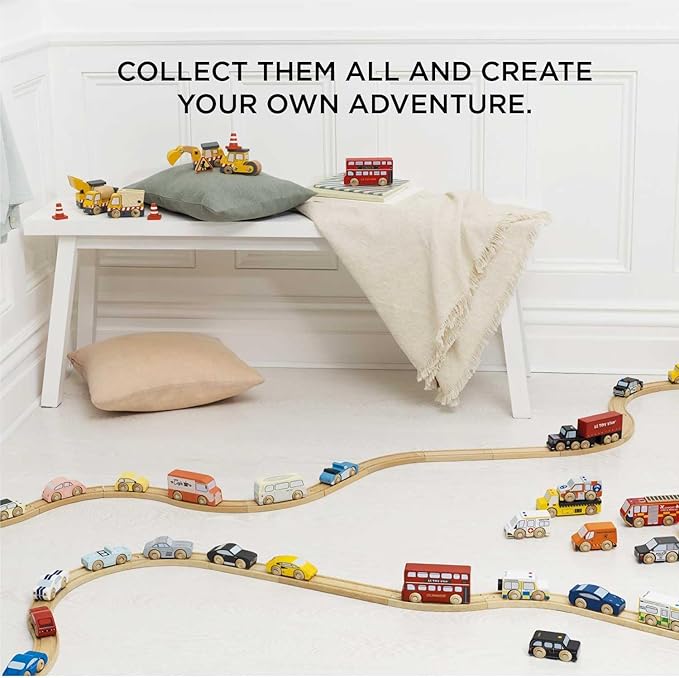Le Toy Van London Car Set Premium Wooden Toys for Kids Ages 3 Years & Up (TV267), 7-pk