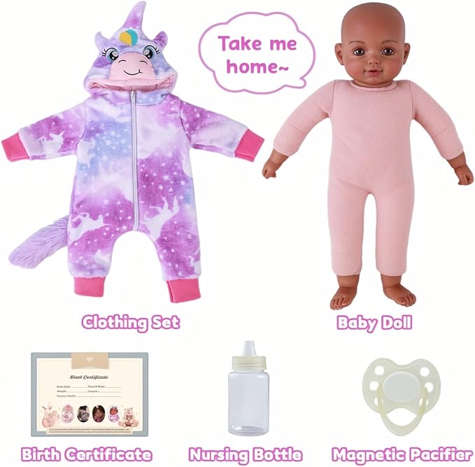 BABESIDE Black Baby Dolls, 15 Inch Realistic Cute Soft Body Baby Doll Real Life Baby Dolls with Accessories for 3+ Year Old Girls Gifts, Pretend Play, Collection