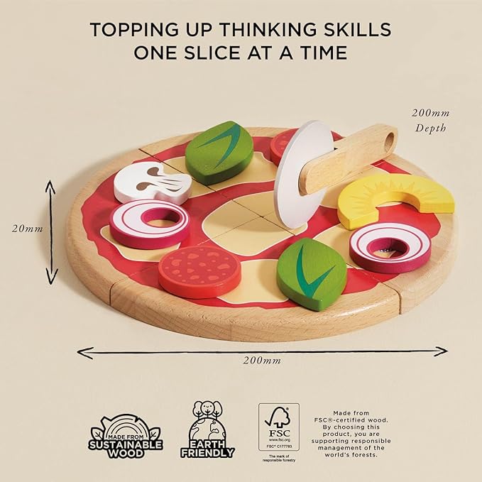 Le Toy Van - Childrens Wood Pretend Play Food | Wooden Honeybake Pizza Pretend Food Toy Playset | Toy Kitchen Accessories Play Food Role Play Toy (TV279)
