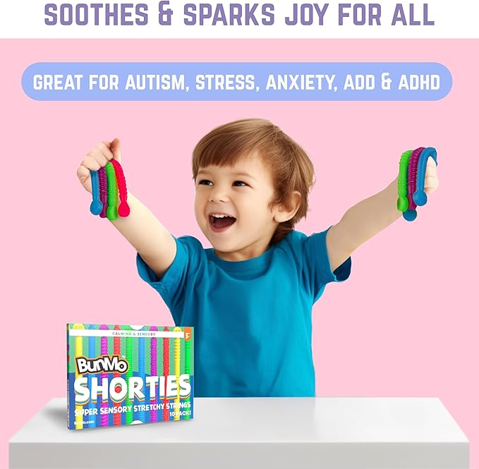 BUNMO Stretchy Strings - Sensory Toys - Stimulating & Addictive Toys for Kids - Fidget Toy - Hours of Fun for Kids - Non-Mouthable Toy 3+ - Mini Sensory 10 Pack