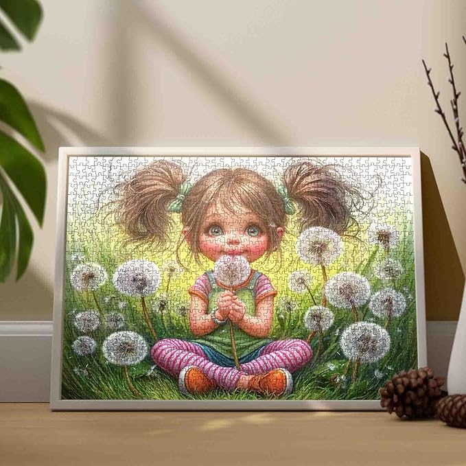 Tucocoo Whimsical 1000 Piece Jigsaw Puzzle for Adults, Cute Cartoon Girl with Dandelions, Colorful Fantasy Art, Challenging and Fun Brain Teaser Puzzles Gift for Women and Puzzle Lovers, Home Decor