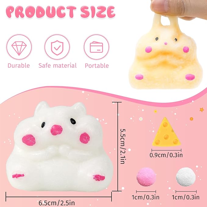 4pcs Squishies Hamster Squeeze Fidget Toys, Cute Hand Made Hamster Sensory Toys fo Autism, Goodie Bags Stuffers Halloween Party Favors