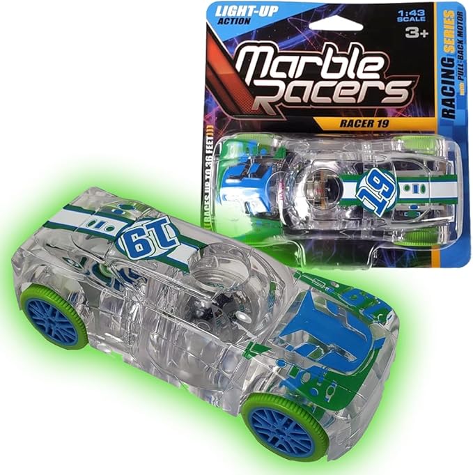 No. 19, LED Light Up Pull Back Race Car, Toy Vehicle for Kids 3 and Up