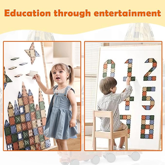 Magnetic Tiles, 4D Colored Window Assembly Puzzle Magnetic Building Blocks Children Educational Toys for Toddlers Kids 3-12 100PCS