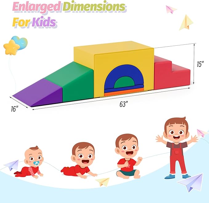 MU ‌Soft Climbing Toys for Toddlers, 7-Piece Baby Soft Foam Climbing Blocks, PU Leather Gym Climb and Crawl Activity Play Set, Indoor Climbing Toys for Kids and Children, Classic