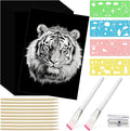 Noveread 67 Pcs Scratch Paper Art Set Scratchboard Craft Kits Black Coated Scratch Paper Wood Art Stylus and Stencils for DIY Birthday Party Gift Supplies (7.2 x 5 Inch)