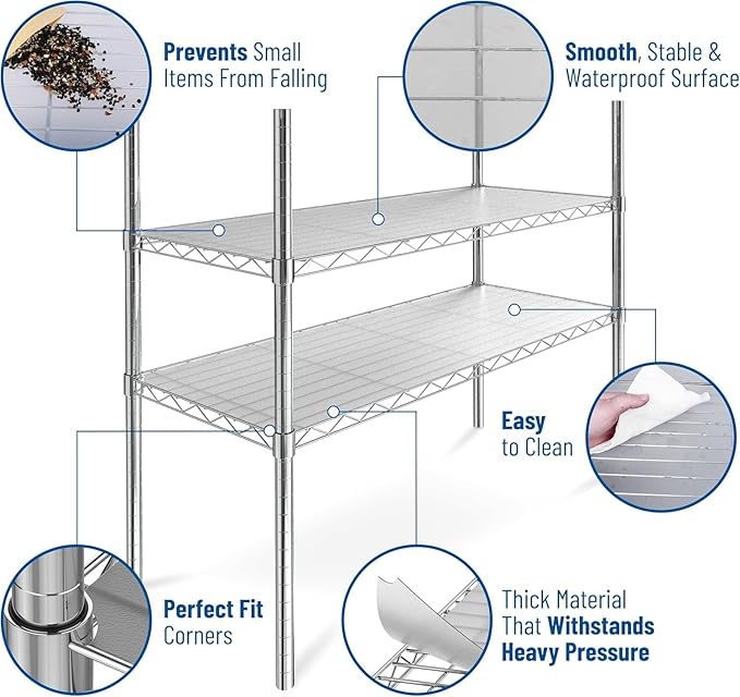 Shelf Liners for Wire Shelf System: Set of 5 in Graphite: 18 x 42 inch: Plastic Wire Shelving Shelf Mats