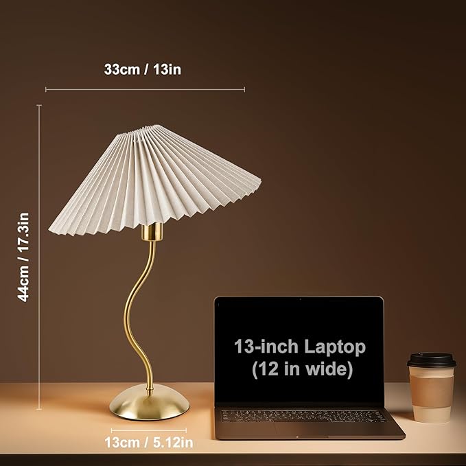 KUNJOULAM Small Pleated Table Lamp, Bedside Nightstand Lamp with Beige Lampshade, Morden Mini Lamp for Bedroom Home Office Decor, E12 Bulb Included