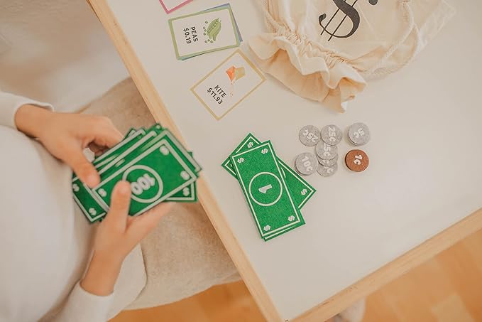 Good Ground Pretend Play Kids Felt Money Educational Montessori Toy Dollars Bills Coins Wallet Childrens Counting Set Toddlers STEM Gift