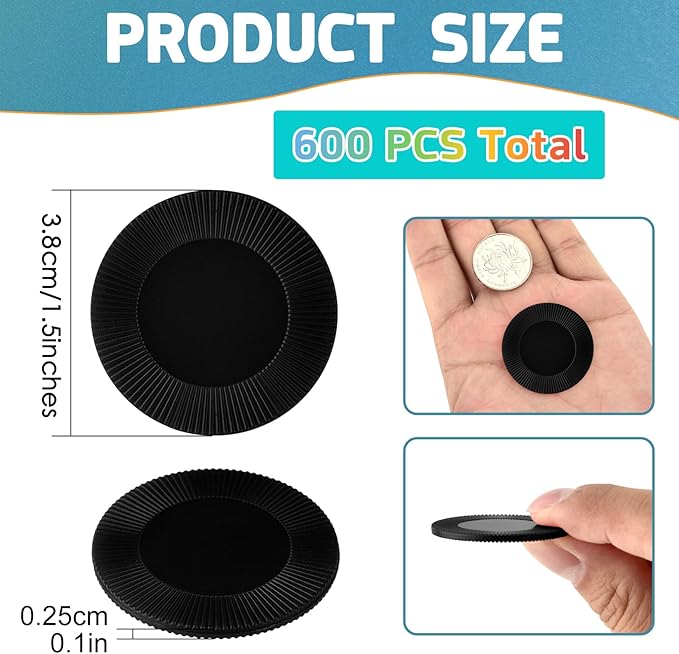 Coopay 600 Pieces Plastic Poker Chips Bingo Chip Bulk Learning Counters Disks Poker Card Game Counting Markers for Math Practice, Game Tokens and Teaching Rewards, 38 mm/ 1.5 Inches (Black)