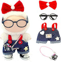 Overalls Doll Clothes,17cm/15cm Dolls Outfit Set,Stylish Clothes Set Dress Up (No Doll) (Blue Overalls Suit+Bow)