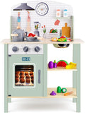 Wooden Play Kitchen for Toddlers 1-3, Kids Children Pretend Toy Kitchen Playset, Toys Kitchen with Realistic 24 Pieces Toy Accessory, Cutting Play Food Toys Gifts for Ages 3-8 Girls Boys