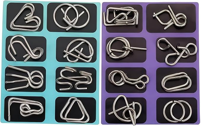 Metal Brain Teaser Puzzles, Set of 32 with Pouch, Steel IQ Games Physics Mind Metal Puzzles for Adults, Basket Stocking Stuffers for Boys Girls Adults Challenge Gifts