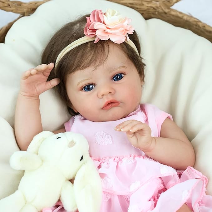 SCOM Lifelike Reborn Baby Dolls - 20 Inch Realistic-Newborn Baby Doll Girl Real Life Baby Dolls with Soft Weighted Body, Poseable Real Baby Reborn Gift Toy for 3+ Years Old Kids