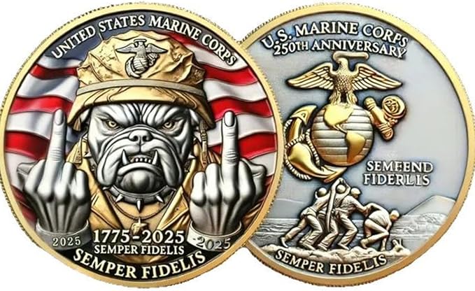 250th Anniversary Marine Corps Challenge Coin – 250 Year Military Commemorative Coin, Gifts for Veterans, Army Navy USMC Collector Coins