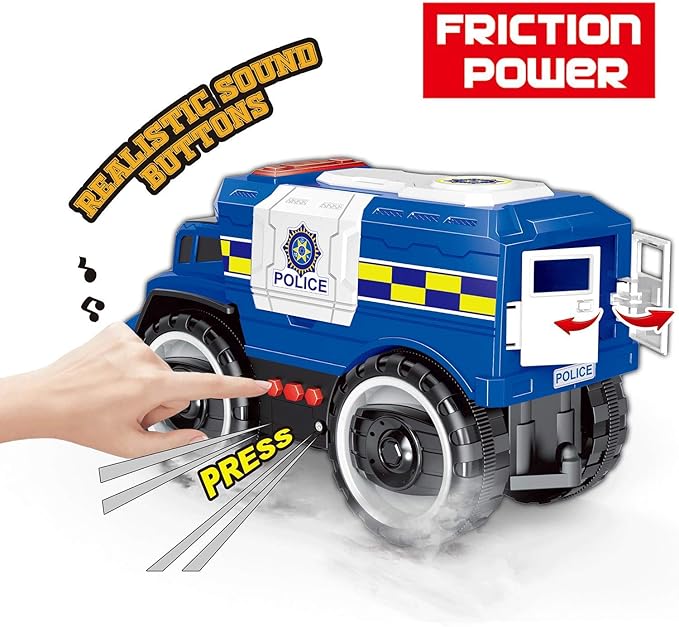 Liberty Imports Big Wheel Police Monster Truck Toy, Friction Powered Police Car for Kids with Lights & Sounds – Large Wheels, Opening Doors, and Realistic Police Siren Effects