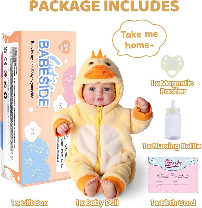BABESIDE Value 5-Piece Realistic Baby Doll Set – Includes 15-Inch Soft Body Doll, Outfit, Bottle, Magnetic Pacifier & Birth Certificate – Ideal Gift for Kids, Birthday, Pretend Play