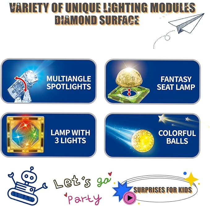Magnetic Tiles 110PCS - 3D Lighted Magnet Building Blocks for Kids,Creative Dinosaur Toys Educational Sensory Stack STEM Construction Toys for Kids Ages 3 4 5 6 8 10+ Year Old Boys Girls