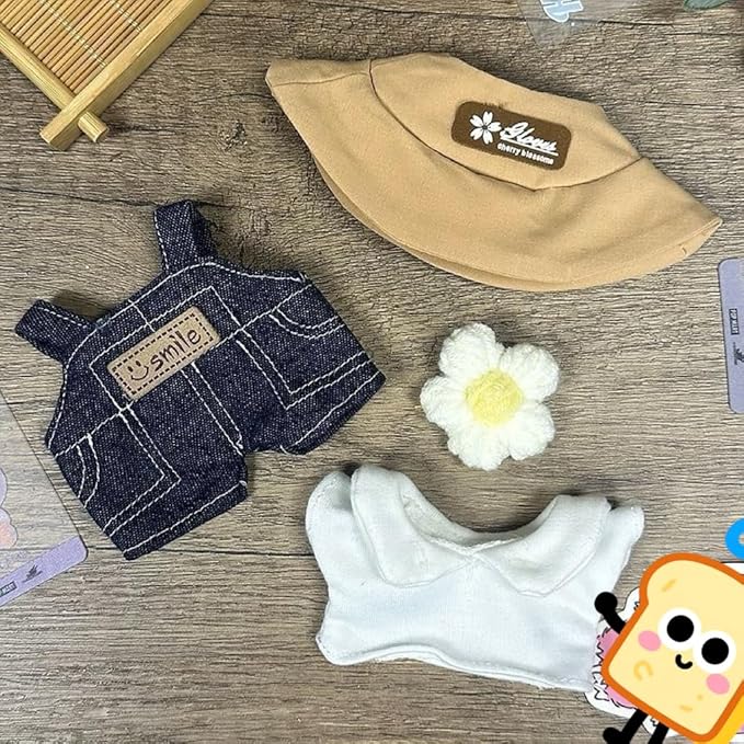 Clothes for Labubu (No Doll), 15cm/17cm Denim Outfit Set, Cute Doll Accessories for Dress-Up Fun, Easy to Wear, Casual Blue Overalls for Daily Play, Display & Collectors